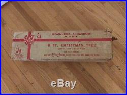 Vintage 6 Ft Silver Stainless Aluminum Specialty Tinsel Christmas Tree with Box