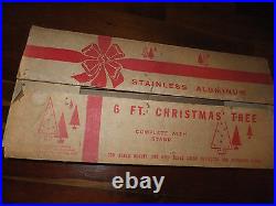 Vintage 6' Stainless Silver Aluminum Christmas Tree 55 Branches With Box & Stand