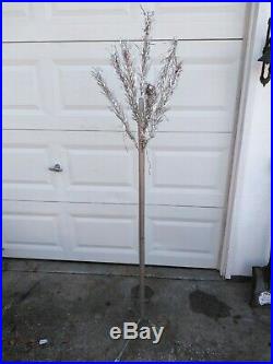 Vintage 6' silver aluminum Christmas tree 45 branches 2 piece wood pole w base