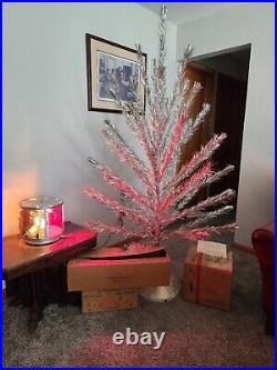 Vintage 6ft. Aluminum Christmas Tree 46 Branches With Revolving Stand, Projector