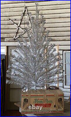 Vintage 6ft Aluminum Sparkler Pom Pom Christmas Tree Star Band M-691 91 Branches