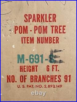 Vintage 6ft Aluminum Sparkler Pom Pom Christmas Tree Star Band M-691 91 Branches