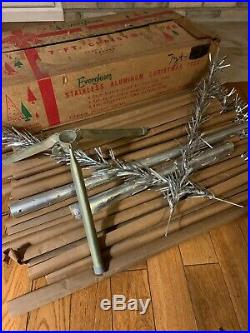 Vintage 7' Evergleam Silver Christmas Tree COMPLETE with Box SEE VIDEO