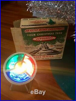 Vintage 7 ft Silver Stainless Aluminum Christmas Tree Rotating Light Base Box