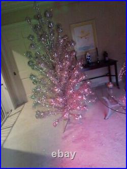 Vintage 7ft. Silver Aluminum Pom-Pom Christmas Tree 100+ Branches & Colorwheel