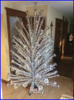 Vintage Aluminum Christmas Tree 7ft plus Sparkler Silver Pom Pom 120 Branches