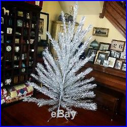 Vintage Aluminum Christmas Tree Sparkly Silver 85 Branches Folding Stand 6.5 Ft