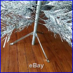Vintage Aluminum Christmas Tree Sparkly Silver 85 Branches Folding Stand 6.5 Ft