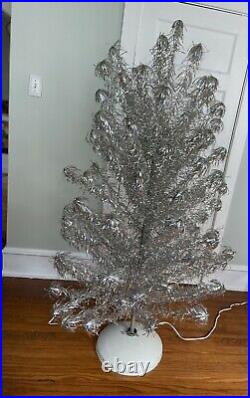 Vintage Aluminum Pom Pom Christmas Tree 99 Branches 5 1/2 Feet + Stand