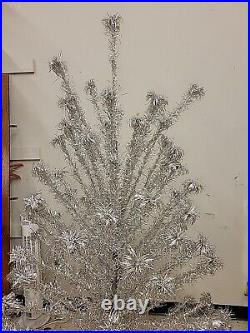 Vintage Aluminum Pom-Pom Silver Christmas Tree 6.5 feet Tall'50s 100 Branches