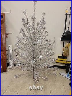 Vintage Aluminum Pom-Pom Silver Christmas Tree 6.5 feet Tall'50s 100 Branches