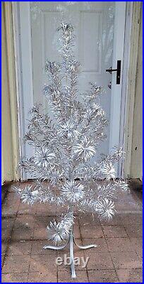 Vintage Aluminum Pom Pom Silver Sparkler Christmas Tree 4 Ft Foot EUC