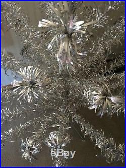 Vintage Aluminum Silver Christmas Tree 5ft withOriginal Stand 45 Branches