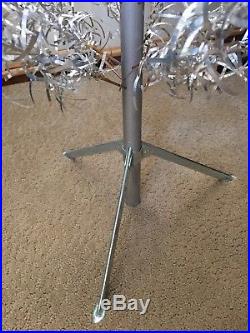 Vintage Aluminum Silver Christmas Tree 5ft withOriginal Stand 45 Branches