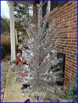 Vintage Aluminum Silver Christmas Tree 6 1/2 Ft 94 Branches w Multi Light