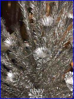 Vintage Aluminum Silver Christmas Tree 7 1/2 Ft Pom Pom 166 Branches Full