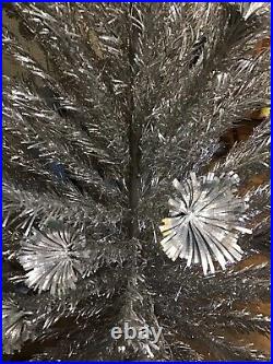 Vintage Aluminum Silver Christmas Tree 7 1/2 Ft Pom Pom 166 Branches Full