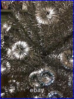 Vintage Aluminum Silver Christmas Tree 7 Ft Pom Pom Box 119 Branches Full