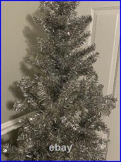 Vintage Aluminum Silver Tinsel Christmas Tree 7Ft. Tall