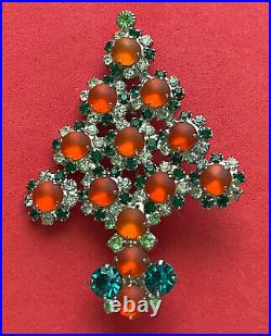 Vintage Art Deco Christmas Tree Pin Brooch Rhinestones Cabochons Rare Book Piece