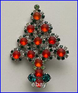 Vintage Art Deco Christmas Tree Pin Brooch Rhinestones Cabochons Rare Book Piece