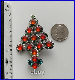 Vintage Art Deco Christmas Tree Pin Brooch Rhinestones Cabochons Rare Book Piece