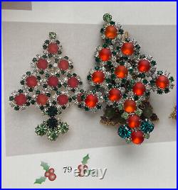 Vintage Art Deco Christmas Tree Pin Brooch Rhinestones Cabochons Rare Book Piece