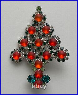 Vintage Art Deco Christmas Tree Pin Brooch Rhinestones Cabochons Rare Book Piece