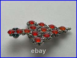 Vintage Art Deco Christmas Tree Pin Brooch Rhinestones Cabochons Rare Book Piece