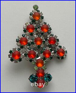 Vintage Art Deco Christmas Tree Pin Brooch Rhinestones Cabochons Rare Book Piece