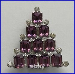 Vintage Art Deco Dress Clip Christmas Tree Rare Book Piece Silver Purple Glass