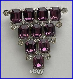 Vintage Art Deco Dress Clip Christmas Tree Rare Book Piece Silver Purple Glass