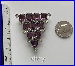 Vintage Art Deco Dress Clip Christmas Tree Rare Book Piece Silver Purple Glass