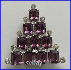 Vintage Art Deco Dress Clip Christmas Tree Rare Book Piece Silver Purple Glass