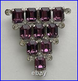 Vintage Art Deco Dress Clip Christmas Tree Rare Book Piece Silver Purple Glass