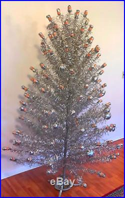 Vintage Artificial Christmas Tree Silver Pom Pom 144 branches 6 foot