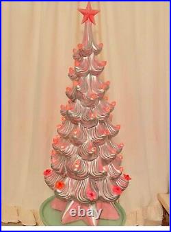 Vintage Atlantic mold ceramic Christmas tree. Pink and silver