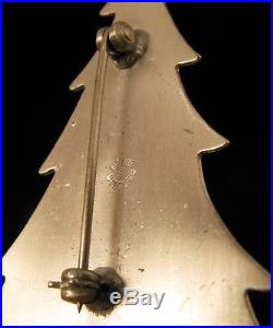 Vintage Beau Sterling Silver Enamel Christmas Tree Brooch Pin And Earring Set