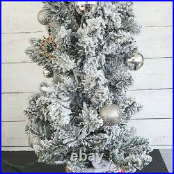 Vintage Bottle Brush Table Top Tree Lighted Frosted 26 Silver Mirror Balls Xmas