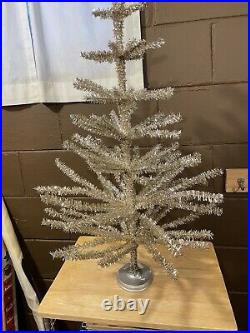 Vintage CUTE Tiny 3 Foot Silver Wire Aluminum Christmas Tree with Plastic Base