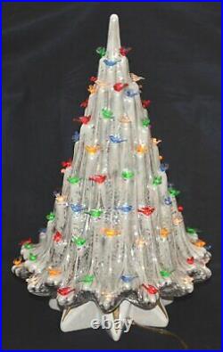 Vintage Ceramic Christmas Tree VOLCANO LAVA Iridescent WHITE / SILVER Birds 20
