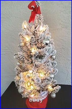 Vintage Christmas Tree Bottle Brush Table Top Lighted Frosted Silver Mirror Ball