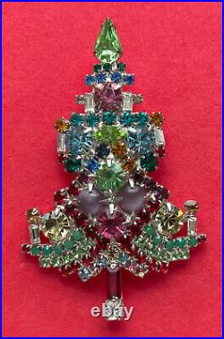 Vintage Christmas Tree Pin Brooch Citation Pink Rhinestones Rare Book Piece Htf