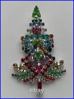 Vintage Christmas Tree Pin Brooch Citation Pink Rhinestones Rare Book Piece Htf