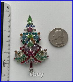 Vintage Christmas Tree Pin Brooch Citation Pink Rhinestones Rare Book Piece Htf