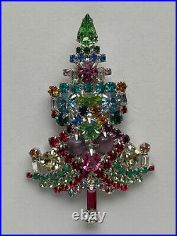 Vintage Christmas Tree Pin Brooch Citation Pink Rhinestones Rare Book Piece Htf