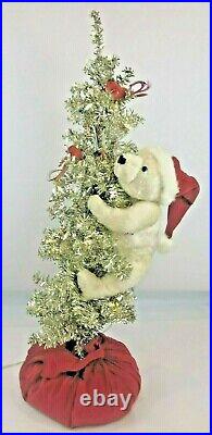 Vintage Ditz Designs Silver Aluminum Christmas Tree Hen House Plush Mohair Bear