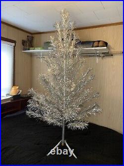 Vintage Evergleam 6ft Aluminum Christmas Tree 43 Branch With Stand, Complete