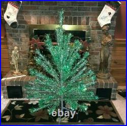 Vintage Evergleam Green Silver Aluminum Christmas Pom Pom Tree 4 Foot 55 Branch