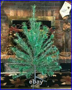 Vintage Evergleam Green Silver Aluminum Christmas Pom Pom Tree 4 Foot 55 Branch